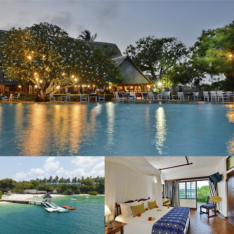 Lodges mit Blick auf die Bucht und vielfältige Wassersport-Aktivitäten & Restaurant mit ausgezeichneter Küche, direkt am riesigen Infinity Pool