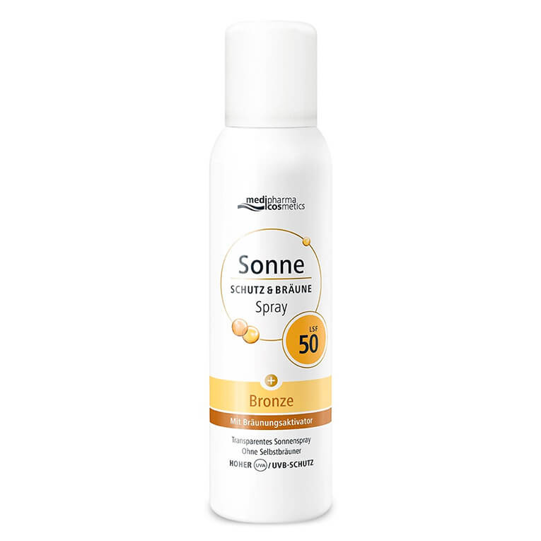 Sonne SCHUTZ & BRÄUNE Bronze-Spray LSF 30 / LSF 50 für Gesicht und Körper mit hohem Schutz- und Fun-Faktor wird sogar Sonnenschutzmuffel überzeugen. Ob als ultraleichtes Pumpspray oder fein vernebeltes Aerosol-Spray: Das transparente Sonne SCHUTZ & BR