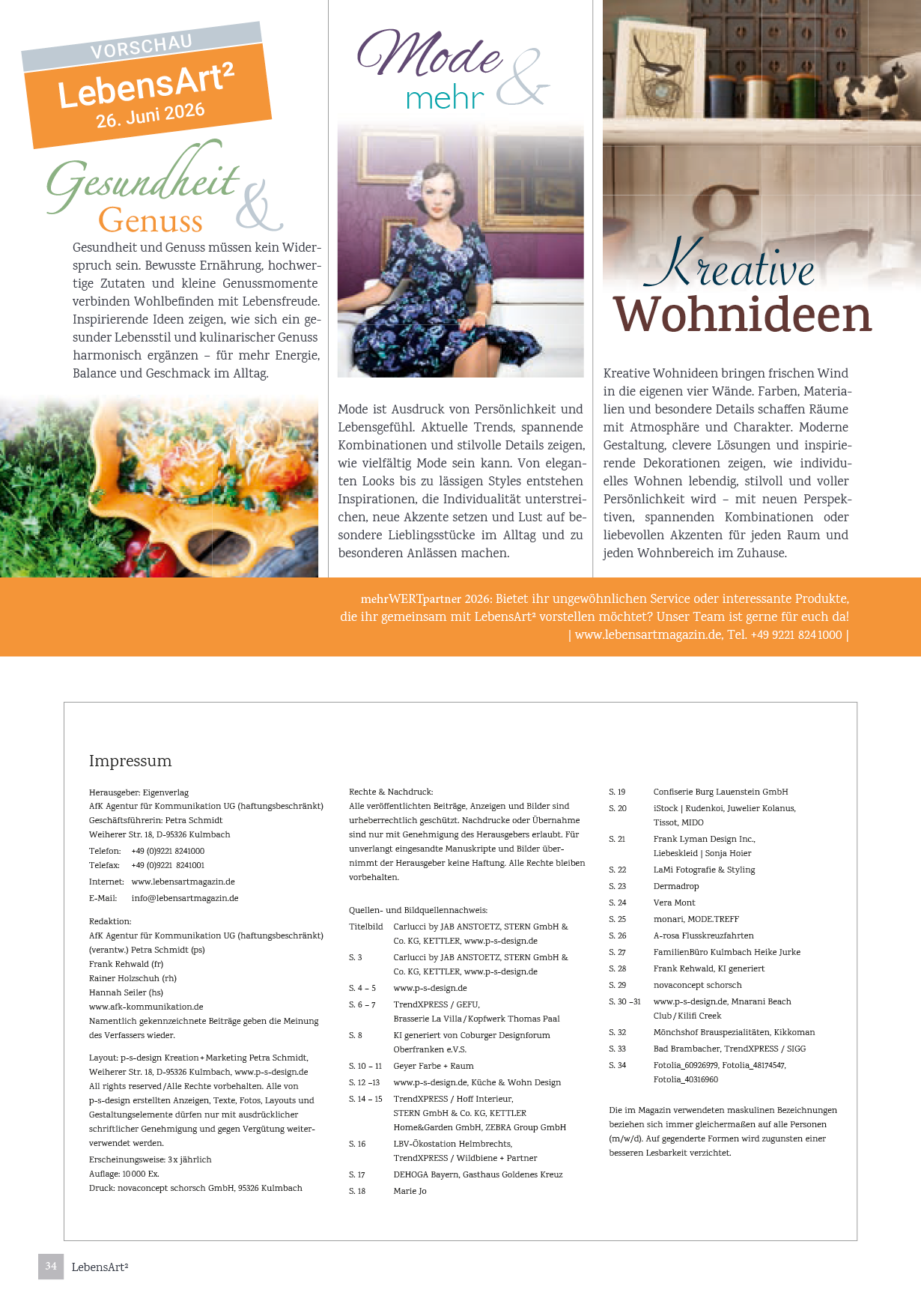 Wohnen | Wellfit | Freizeit | Regional | Styles | Technik | Werte www.lebensartmagazin.de